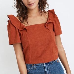 MADEWELL | Crosshatch Burnt Orange Ruffled Top Women’s Size X-Small